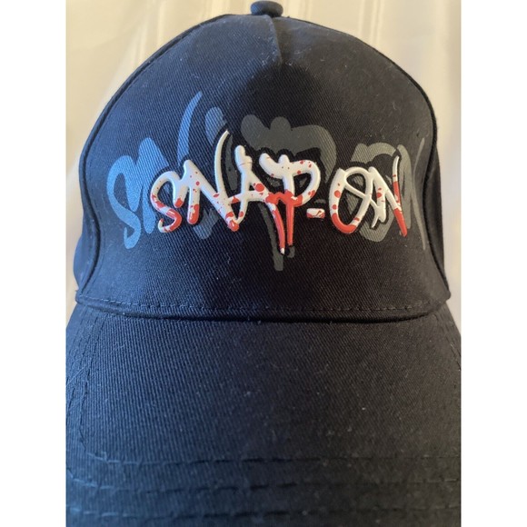 Snap On Tools Black Adjustable Hat Red White Graffiti Paint Splatter - Picture 5 of 8